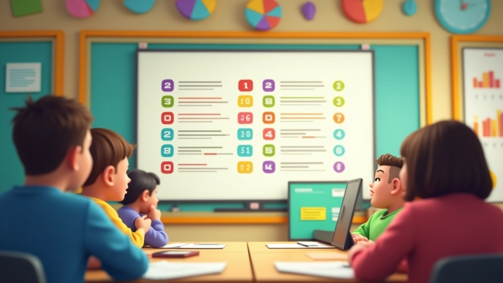 Educational quiz game interface showing colorful question cards