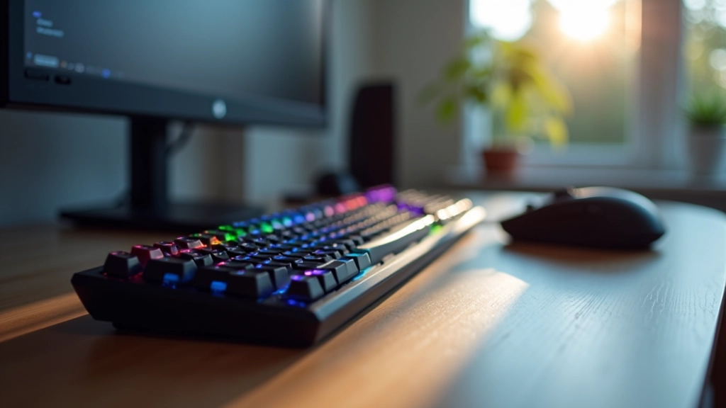 Keyboard and mouse gaming setup with colorful browser game graphics visible