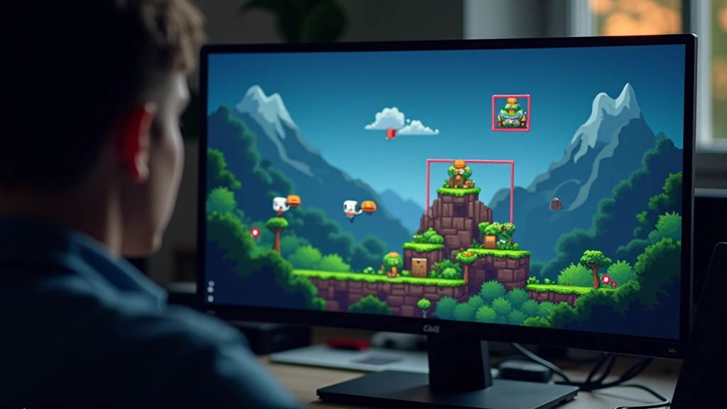 Pixel art game scene showing character sprite with visible collision box outline overlaid on the game
