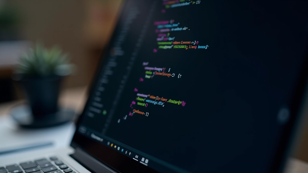 Code snippet on a monitor displaying a clean JavaScript game state object with properties for player, enemies, score, and game status